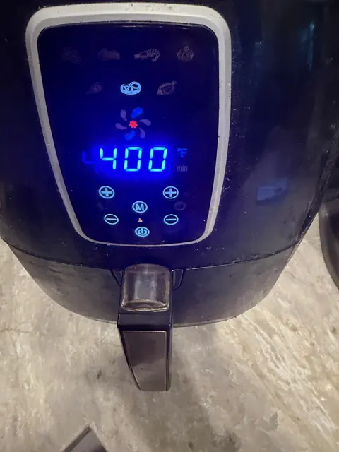 The air fryer heated to 400 degrees