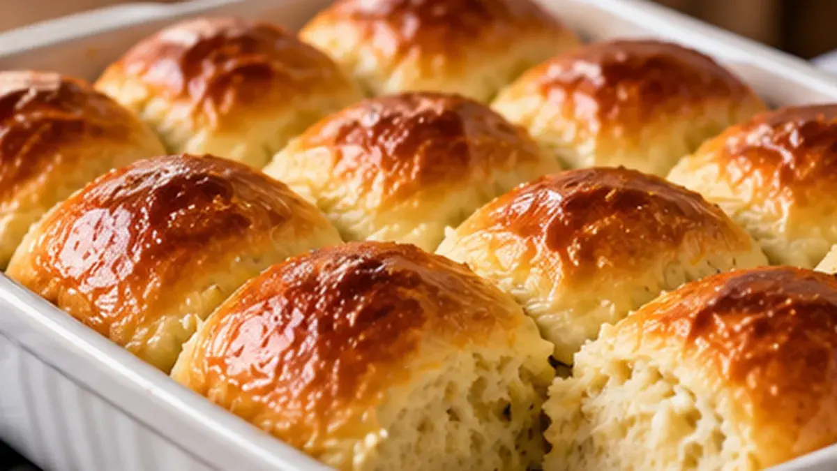 Pan of soft golden yeast rolls