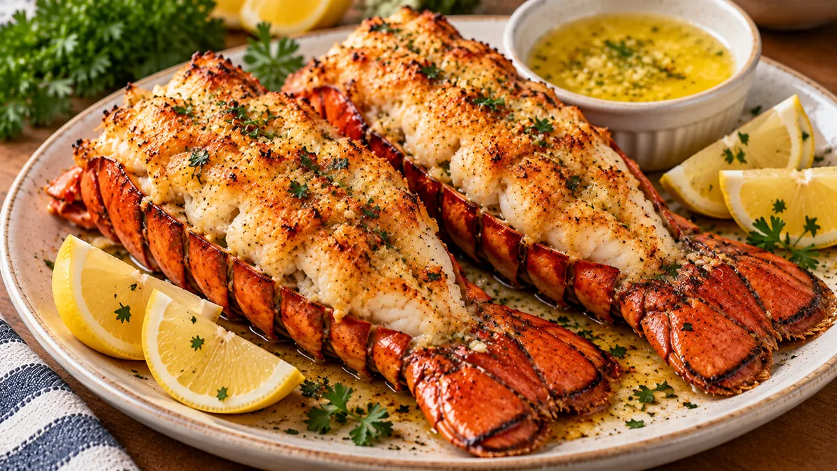 Broiled lobster tails with lemon and melted butter
