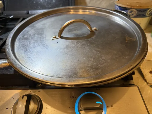 The skillet covered to simmer