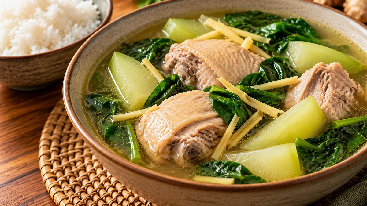 Chicken tinola ginger soup with green papaya and spinach