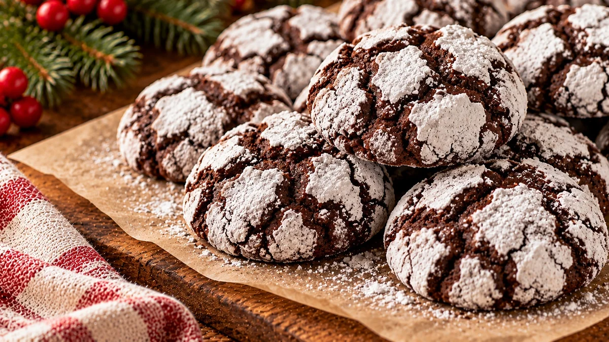 Chocolate crinkle cookies with a snowy powdered sugar coating