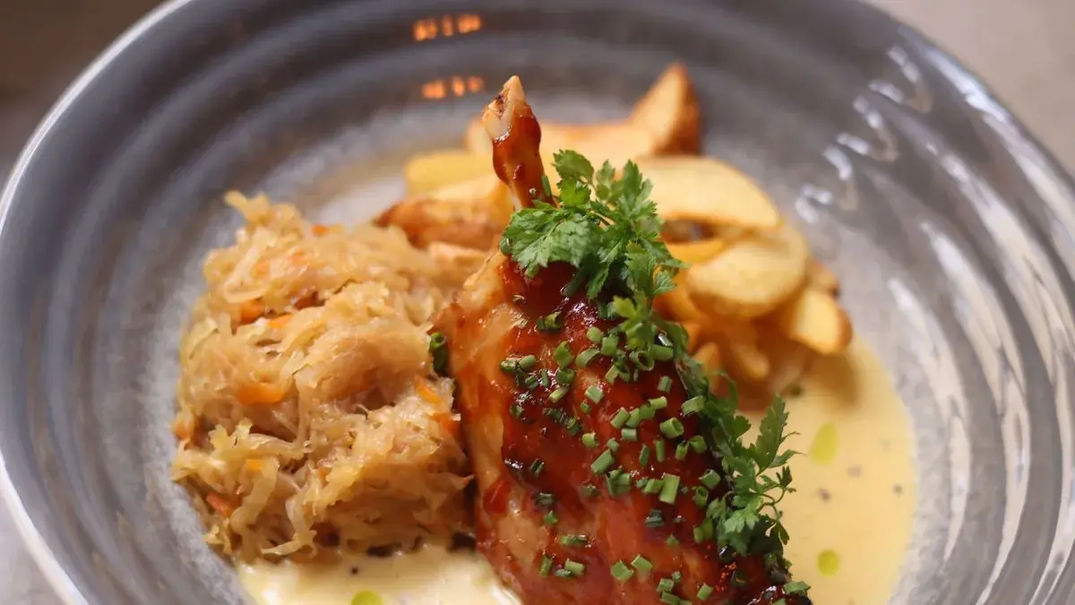 Pork with sauerkraut and roasted potatoes