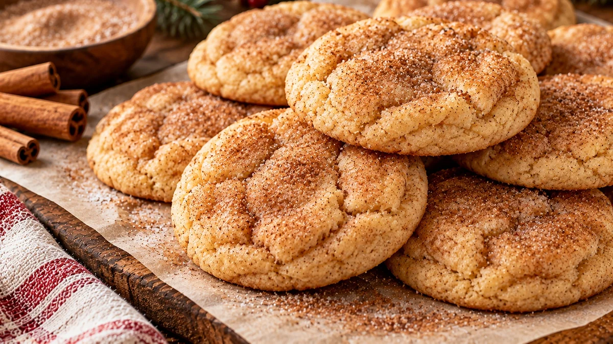 Stack of snickerdoodle cookies with crinkly cinnamon sugar tops