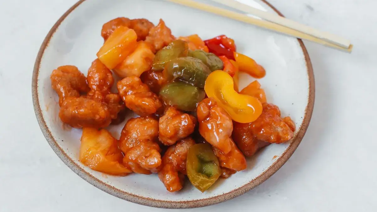 Sweet and sour pork with peppers and pineapple